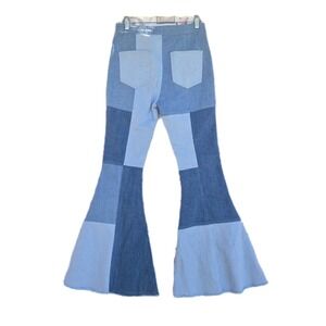 Peach Love Patchwork Denim Flare Jeans Bell Bottoms High Waist Size Medium